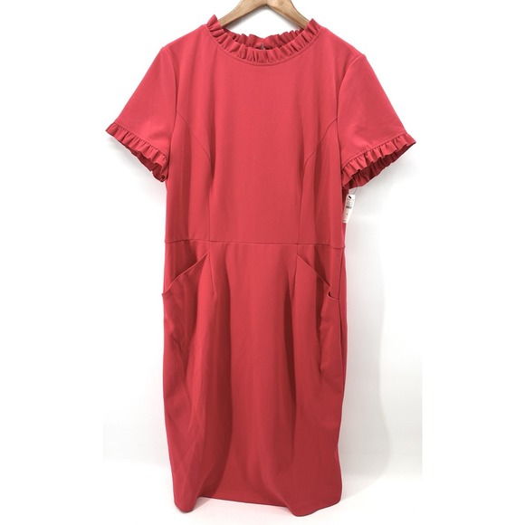 Maggy London Plus Sz 18 Pink Sheath Knee Length Dress Ruffle Sleeves V1001 - Picture 3 of 9